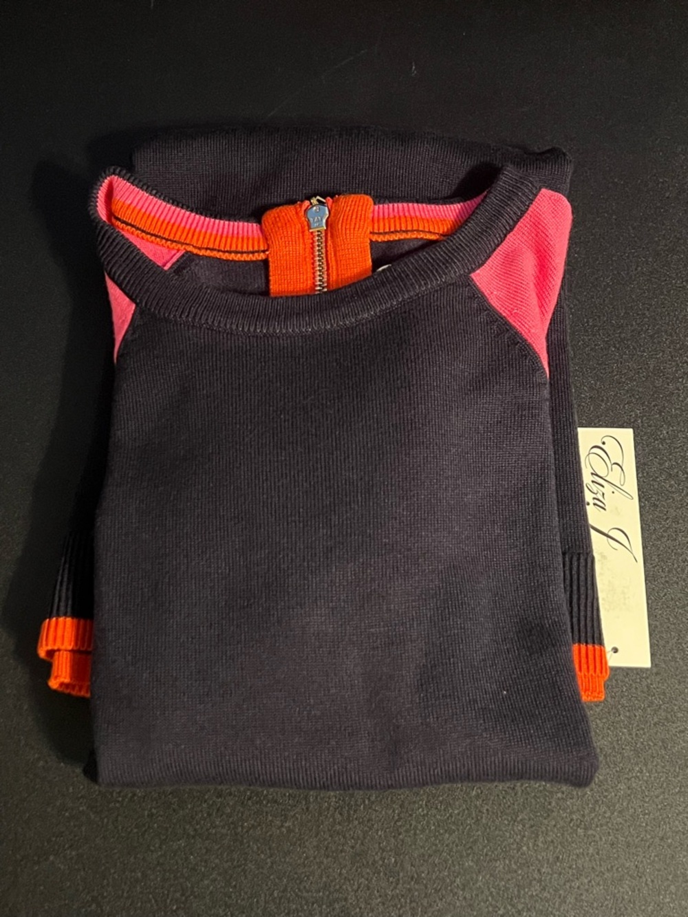 NWT Eliza J Navy Sweater Dress with Pink & Orange Trim
